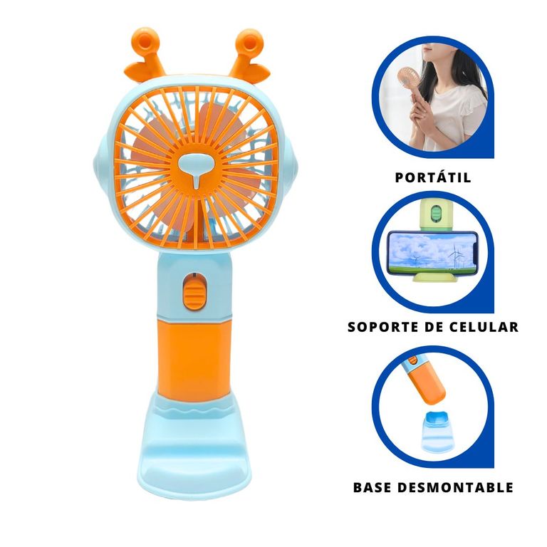Ventilador de Mano Portátil Recargable Celeste Kawai