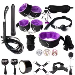 GENERICO - Set Bondage de 16 Piezas BDSM - Morado
