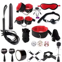 GENERICO - Set Bondage de 16 Piezas BDSM - Rojo