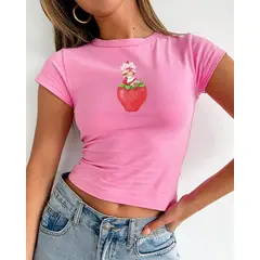 GENERICO - Baby Tee Algodón Fresita Polo Top Rosado