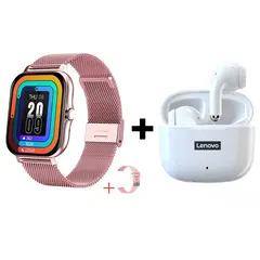 LENOVO - Audífonos Bluetooth LP40 PRO y Reloj Inteligente Y13 - Rosa