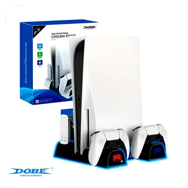 Base 4 En 1 Para Ps5 FAT Ventilador Cargador Portajuegos Negro