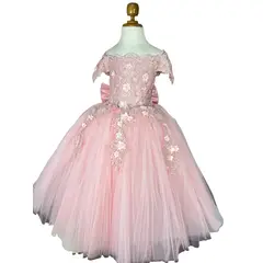 GENERICO - Vestido de Promocion para niñas de Fiesta Nude Rosa con flores