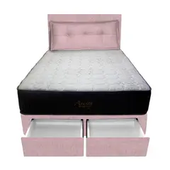 BARAKA HOME - Dormitorio Pocket Vip + 2 Caj. 2 Plz + Cabecera + Cojin - Rosado