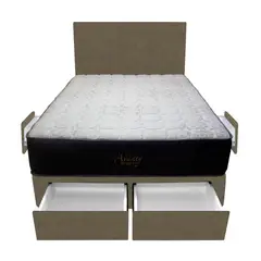 BARAKA HOME - Dormitorio Pocket Vip + 4 Cajones 2 Plz + Cabecera - Beige Oscuro