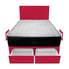 BARAKA HOME - Dormitorio Pocket Vip + 4 Cajones 2 Plz + Cabecera - Rojo