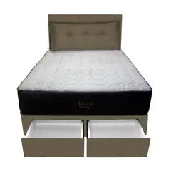 BARAKA HOME - Dormitorio Pocket Vip +2 Caj. 1.5 Plz + Cabecera +Cojin - Beige Oscuro