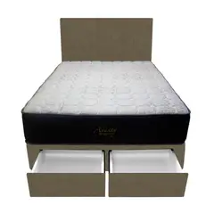 BARAKA HOME - Dormitorio Pocket Vip + 2 Cajones 2 Plz + Cabecera - Beige Oscuro