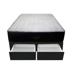 BARAKA HOME - Cama Pocket Vip + 2 Cajones 1.5 Plz + 2 almohadas - Negro