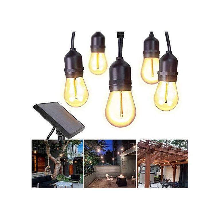 GUIRNALDA CON PANEL SOLAR 10 MT CABLE + 20 FOCOS LUZ CALIDA