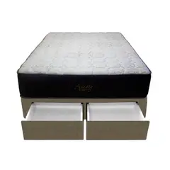 BARAKA HOME - Cama Pocket Vip + 2 Cajones 1.5 Plz + 2 almohadas - Beige Oscuro