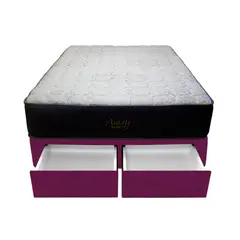 BARAKA HOME - Cama Pocket Vip + 2 Cajones 1.5 Plz + 2 almohadas - Purpura