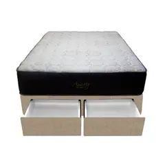 BARAKA HOME - Cama Pocket Vip + 2 Cajones 2 Plz + 2 almohadas - Beige Claro