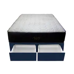 BARAKA HOME - Cama Pocket Vip + 2 Cajones 2 Plz + 2 almohadas - Azul Marino