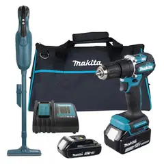 MAKITA - Taladro Percutor DHP487SYX2 + Aspiradora DCL182Z