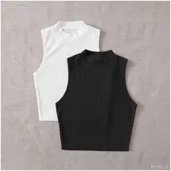 ROSUE - Polos básicos Top RIB elegante Pack x2