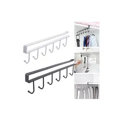 GENERICO - Colgador de 6 Ganchos para Repisa Multiuso Pack x 2 Blanco