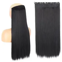 GENERICO - Extensiones de Cabello Largo 55 cm Negro Postizos Clips Regalo Mamá