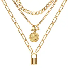 VATYERTY - Elegante Collar de Cadena Cubana Multicapa - Dorado