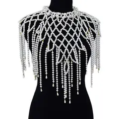 VATYERTY - Mantón estilo corte real con borla lujoso collar de perlas de imitación Bolero