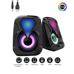 GENERICO - Parlante para Pc Laptop Multimedia Luz RGB 35mm USB