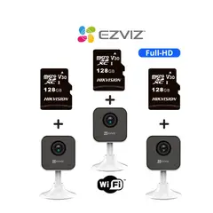 EZVIZ - Kit 3 cámaras de seguridad H1C con resolución Full-HD y SD 128 GB -