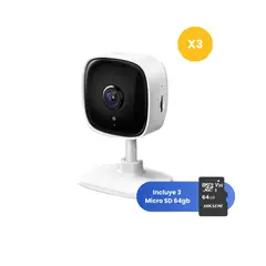 TP LINK - Kit de 3 Cámara de Seguridad Tapo C100 + Micro SD 64GB Full HD interior fijo Wi-Fi TpLink