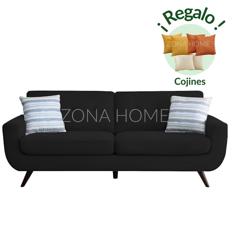 Sofá 3 Cuerpos San Marcos - Negro + Cojines de Regalo
