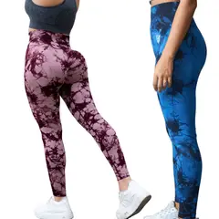 IGNIS GUARD SPORTSWEAR - PACK X2 LEGGINS TIE DYE COLOR ROJO VINO Y AZUL