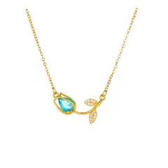 GENERICO - Collar Regalo Mamá Tulipan Celeste Joya Acero Dorado