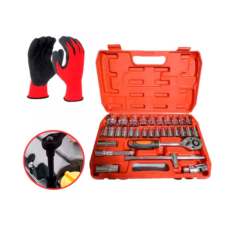 JUEGO DADOS DE IMPACTO 32 PIEZAS LLAVE MÁS GUANTES ANTICORTE - COMBO