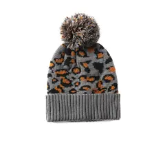 KAST PE - Leopard Print Beanie Chullo Para Mujer - Gris oscuro