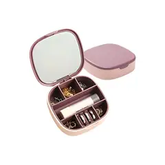 GENERICO - Joyero Organizador de Joyas con Espejo Portátil Rosado
