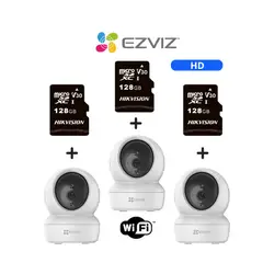 EZVIZ - Kit 3 cámaras de seguridad H6C con resolución Full-HD y SD 128 GB -