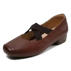 VATYERTY - Zapatos planos con punta cuadrada para mujer Zapatos sin cordones con correas elásticas cruzadas