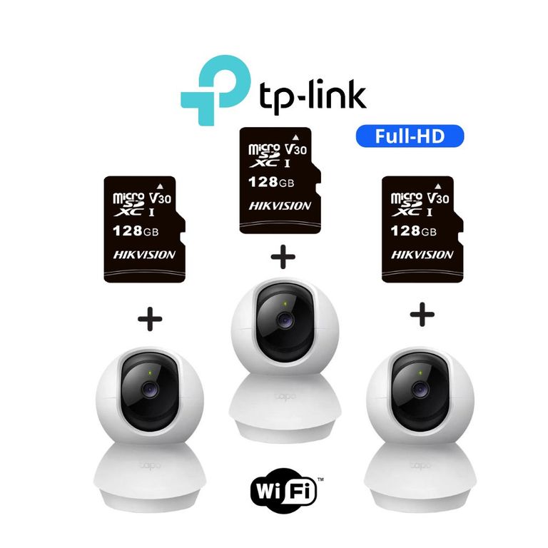 Kit 3 cámaras de seguridad Tapo-C200 con resolución 2MP + SD 128 GB - TpLink