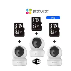 EZVIZ - Kit 3 cámaras de seguridad H6C con resolución Full-HD y SD-64GB