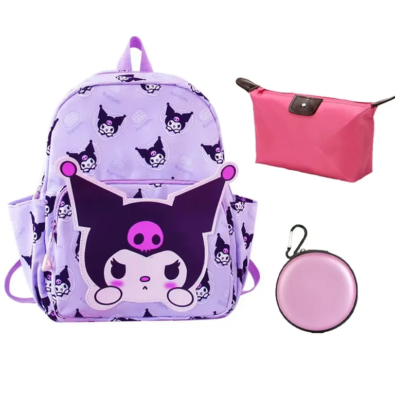 3 en 1 Mochila Infantil KUROMI Lonchera Estuche-Morado