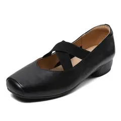 VATYERTY - Zapatos planos con punta cuadrada para mujer Zapatos sin cordones con correas elásticas cruzadas