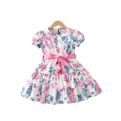 GENERICO - Vestido Flores Rosadas con Lazo rosado