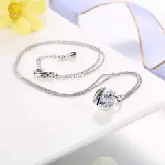 GENERICO - Collar Crystal Silver Heart Novia Amor Día de la Madre Genieka