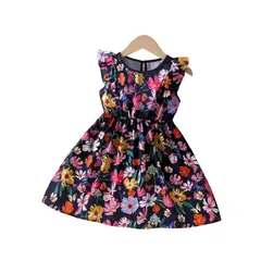 GENERICO - Vestido Floral Azul jardin con bobos para niña