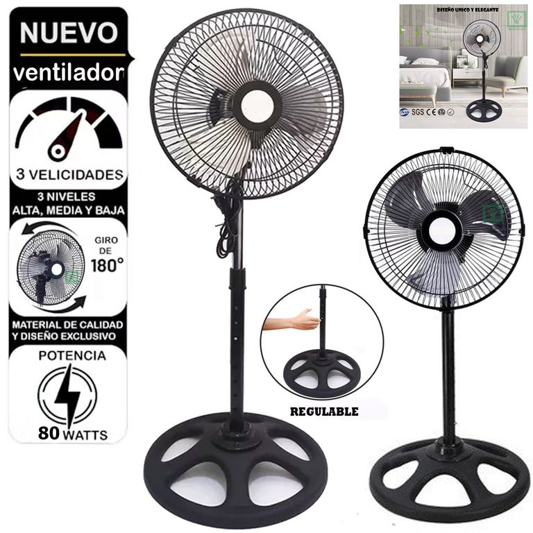 Ventilador Pedestal de 10" NEGRO 60 Watts