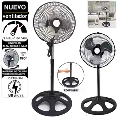 GENERICO - Ventilador Pedestal de 10" NEGRO 60 Watts