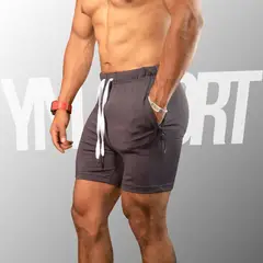YML SPORT - Short de Entrenamiento Hombre - Short GYM Plomo -