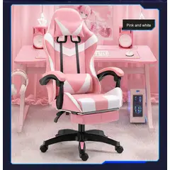 GENERICO - Silla Gamer Rosa Pro Ergonomica Reclinable Posapiés Cojin Lumbar B-529