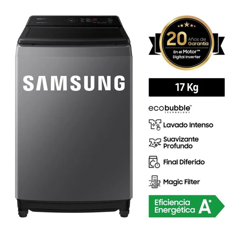 Lavadora 17 KG EcoBubble Inverter WA17CG6441BD/PE Plateado