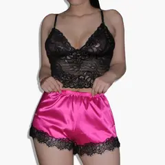 GENERICO - Pijama Conjunto Short de Satin y Bralette de Encaje