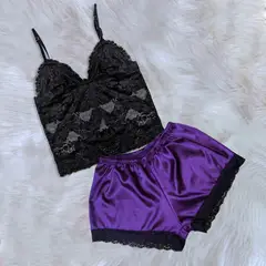 GENERICO - Pijama Conjunto Short de Satin y Bralette de Encaje