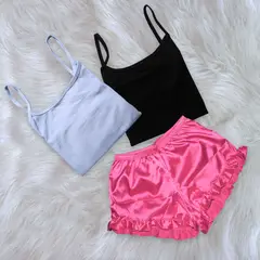 GENERICO - Set Pijama Conjunto Short de Satin y 02 BVD de Algodón